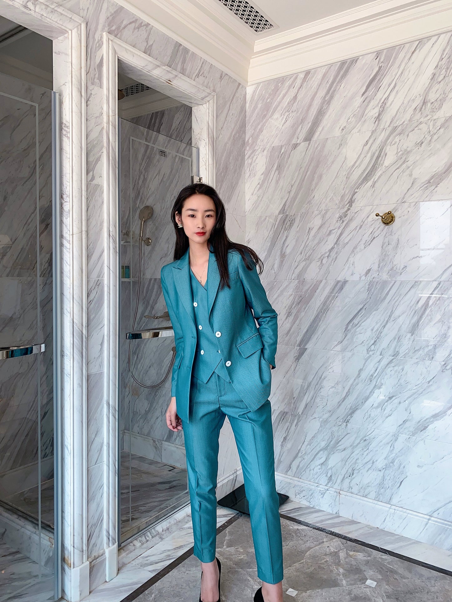 Emerald Green Autumn Women's 3-Piece Tailored Suit Set