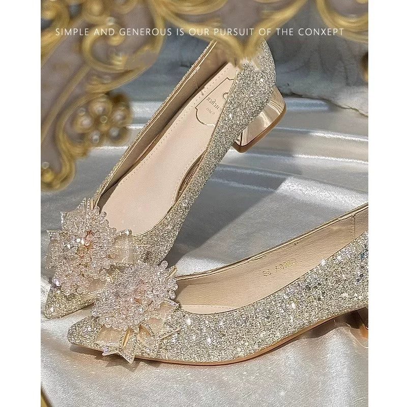 Crystal Bridal Wedding Shoes Dual‑Use Sequined Stiletto 3cm Heel