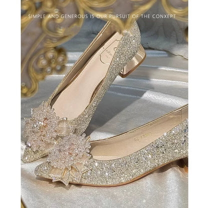 Crystal Bridal Wedding Shoes Dual‑Use Sequined Stiletto 3cm Heel