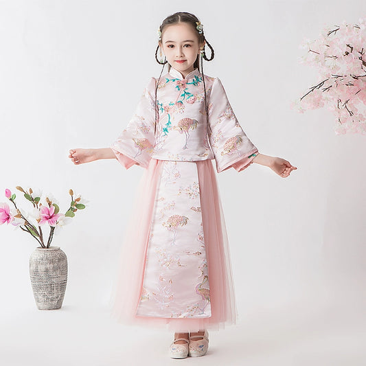Elegant Children's Hanfu Cheongsam Warm Winter Set: Traditional Chinese Style Outfit