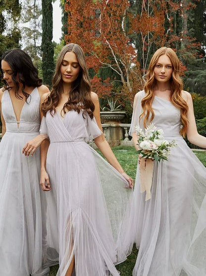 Bridesmaid Dress Mesh A-Line High Waist Long Sleeve