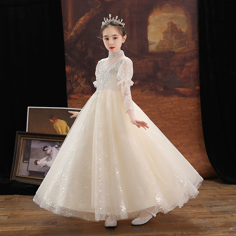 Elegant Long Sleeve Princess Wedding Dress for Girls' Performance
