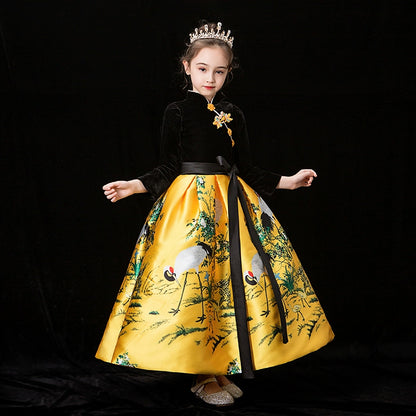 Winter Thicken Padded Chinese Style Cheongsam Hanfu for Children