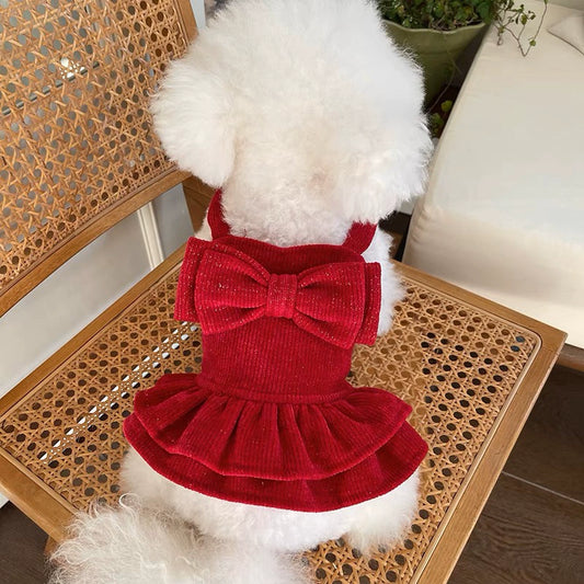 Elegant Red Pet Skirt with Bow for Small Dogs