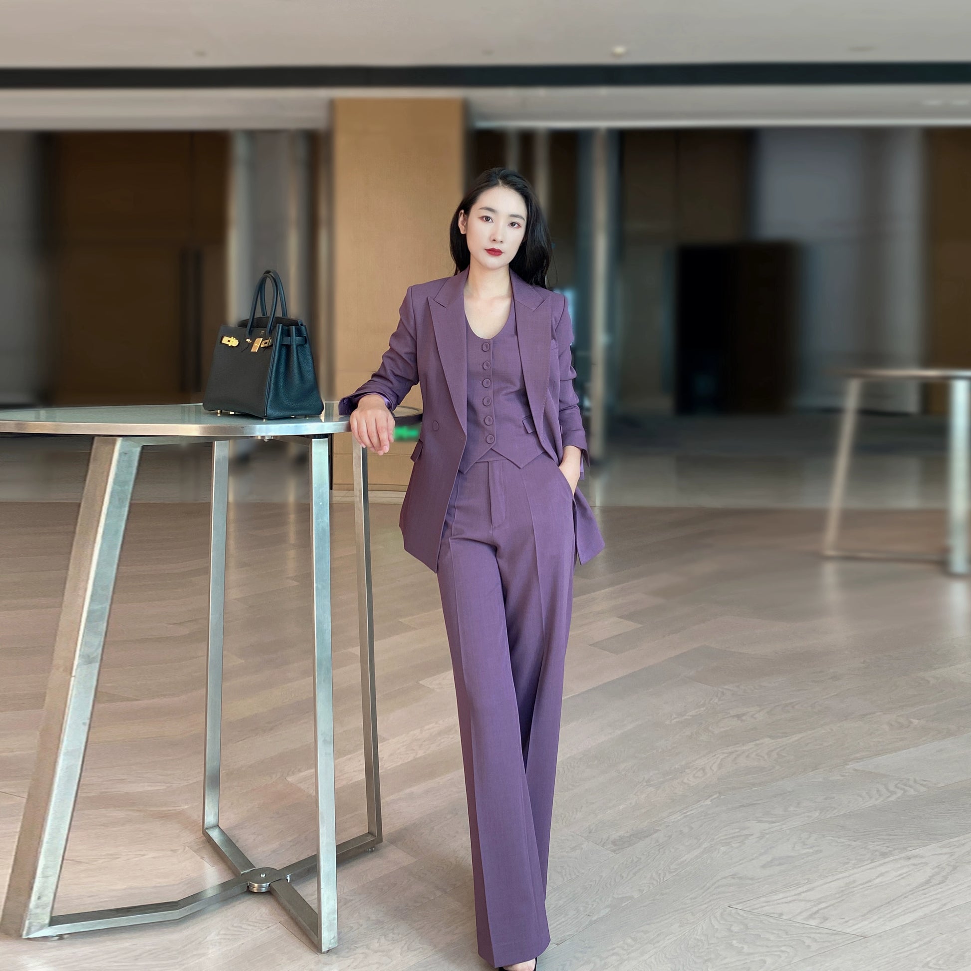Elegant Demi-Season Purple 3-Piece Suit Set for Women