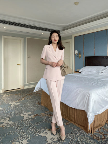 Elegant White Pearl Polyester Summer Suit Jacket with Short Sleeve