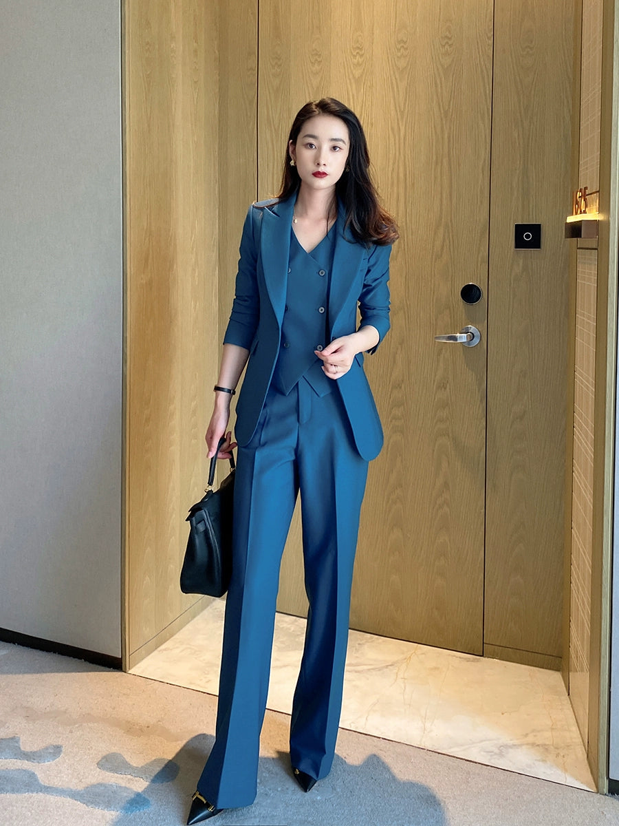 Peacock Blue Women's 3-Piece Slim Fit Suit Set