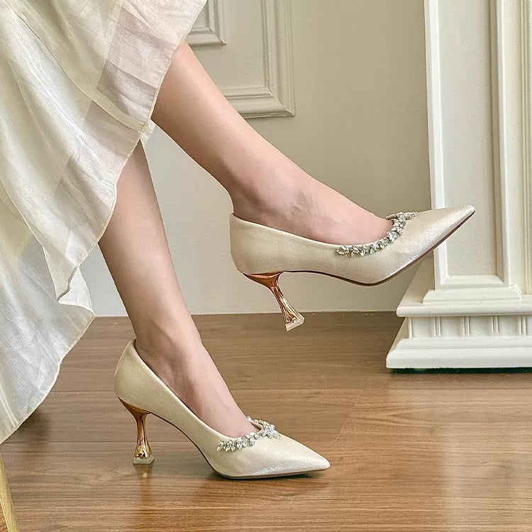 Elegant Satin Bridal Wedding Shoes Off‑White 5.5cm Heel
