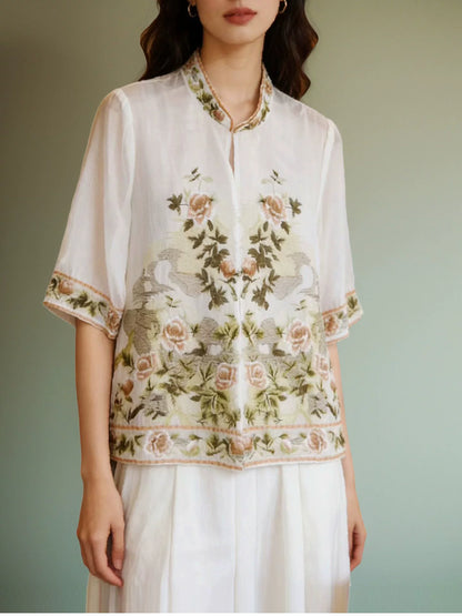 Women's Plus Size Spring Summer Cardigan Embroidered Tencel