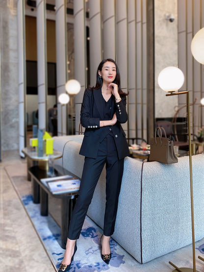 Elegant Black Autumn 3-Piece Women's Suit Set with Vest