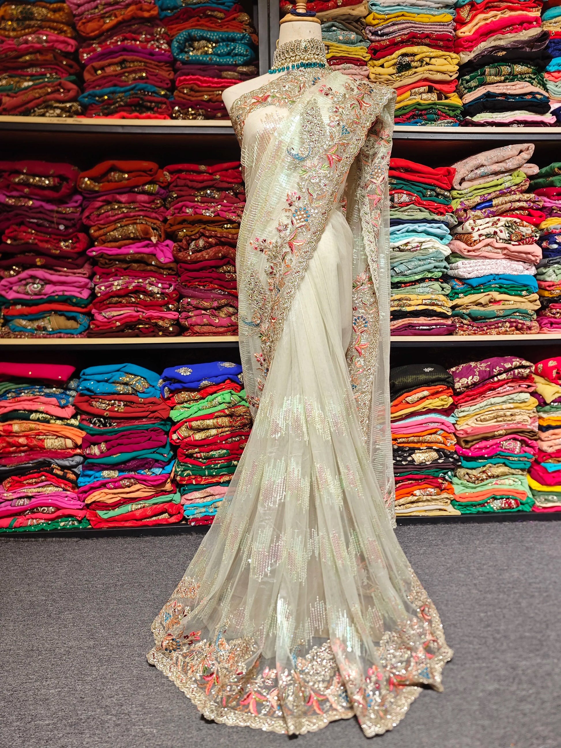 Indian Nepal Handmade Beaded Saree