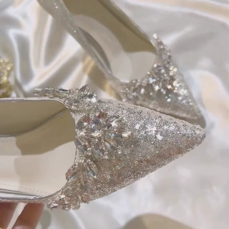 Silver Crystal Wedding Stiletto Heel 4cm Size 34
