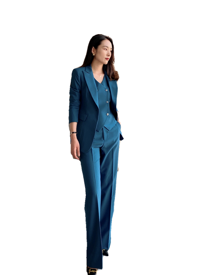 Peacock Blue Women's 3-Piece Slim Fit Suit Set
