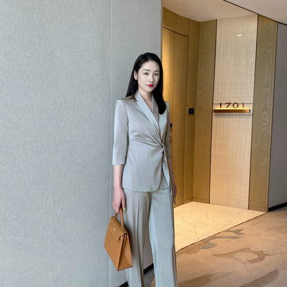 Mustard Polyester Classic Suit Jacket & Trousers Set for Women