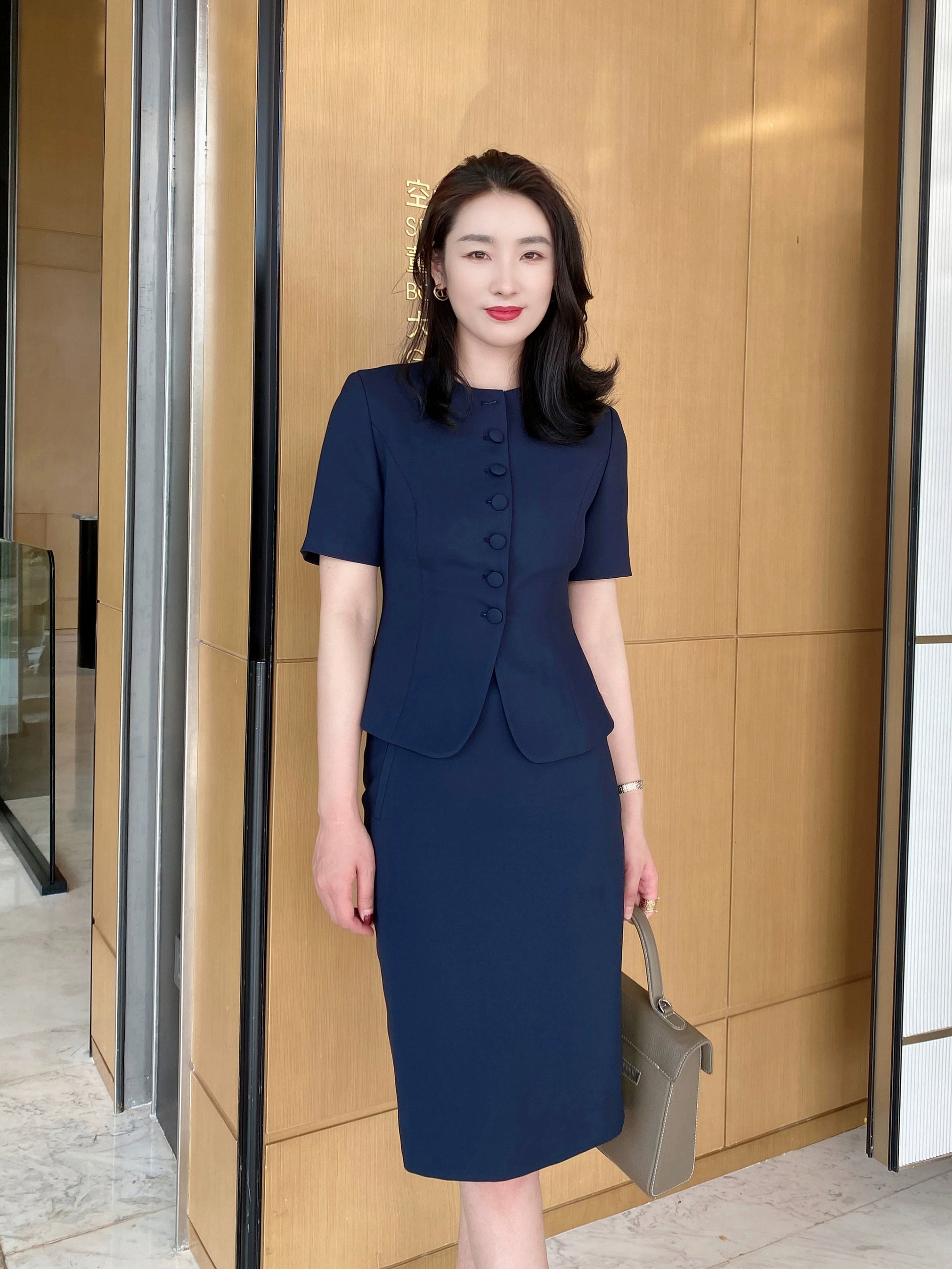 Summer Classic Short Sleeve Hidden Green Suit for Hotel Professionals