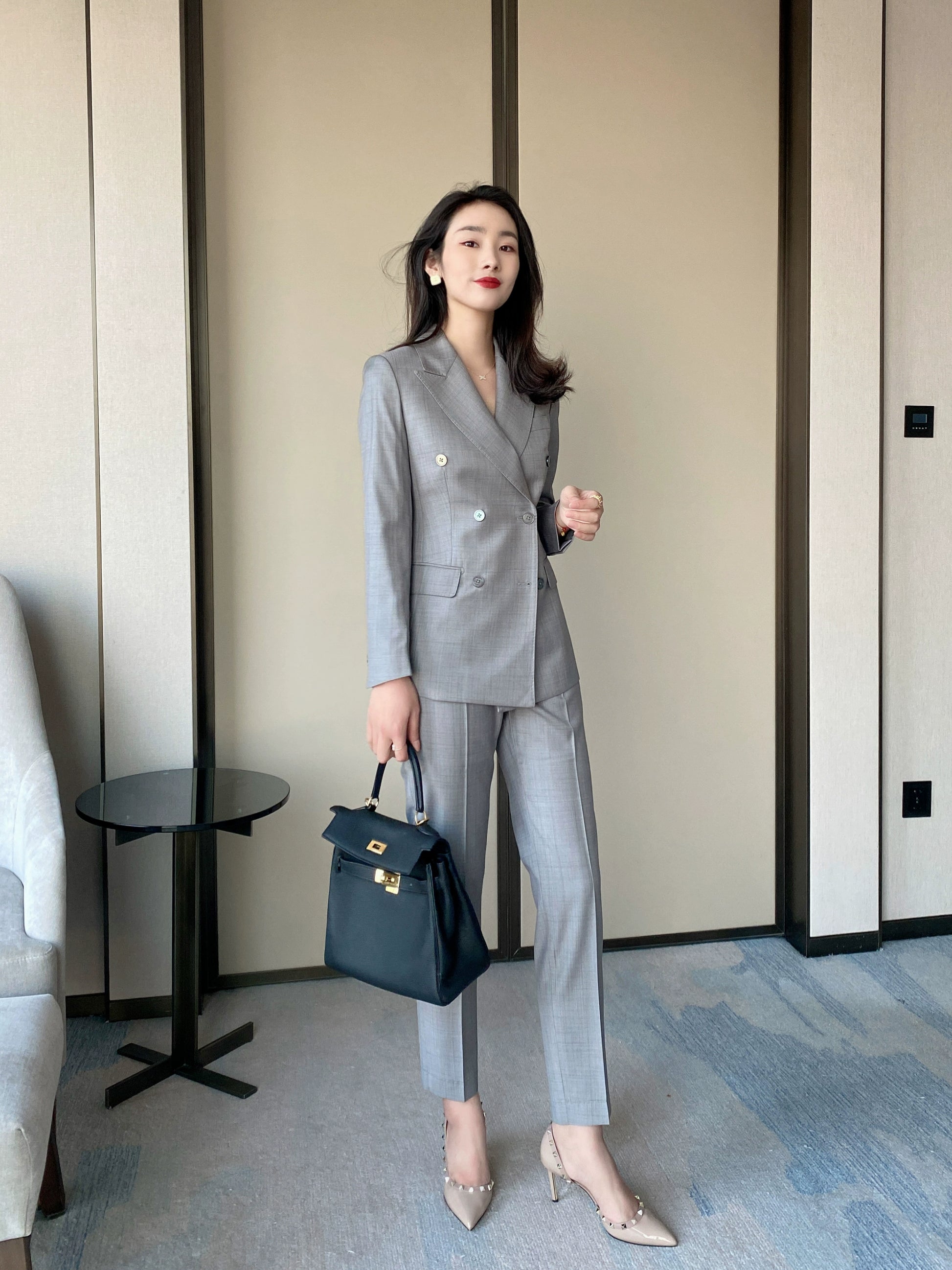 Light Grey Classic Spring Suit Trousers Loose Fit for Professionals