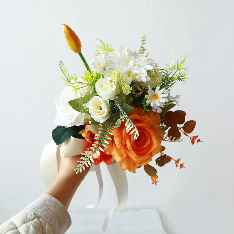 Artificial Wedding Bouquet Forest Style Transparent White Rose