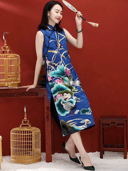 Custom Chinese‑Style Retro Spring Autumn Hand‑Embroidered Plus‑Size Qipao Dress