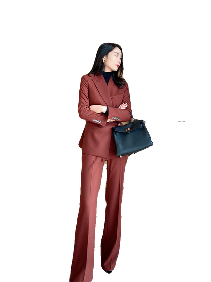 Christmas Red Velvet Women’s Tailored Suit with Flared Trousers
