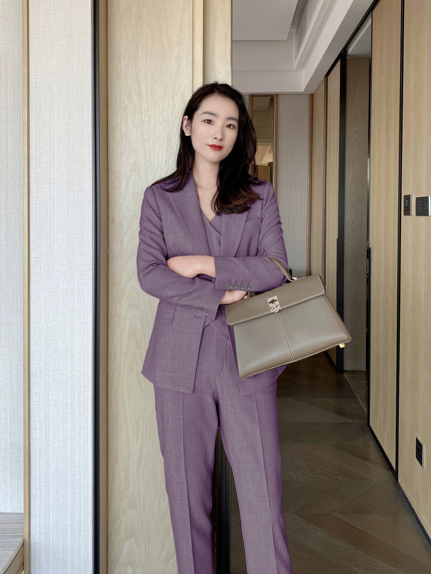 Elegant Autumn Purple 3‑Piece Slim Fit Women’s Suit Set
