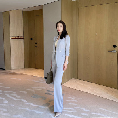 Silver Gray Summer Women's Suit Set with Loose Straight Fit
