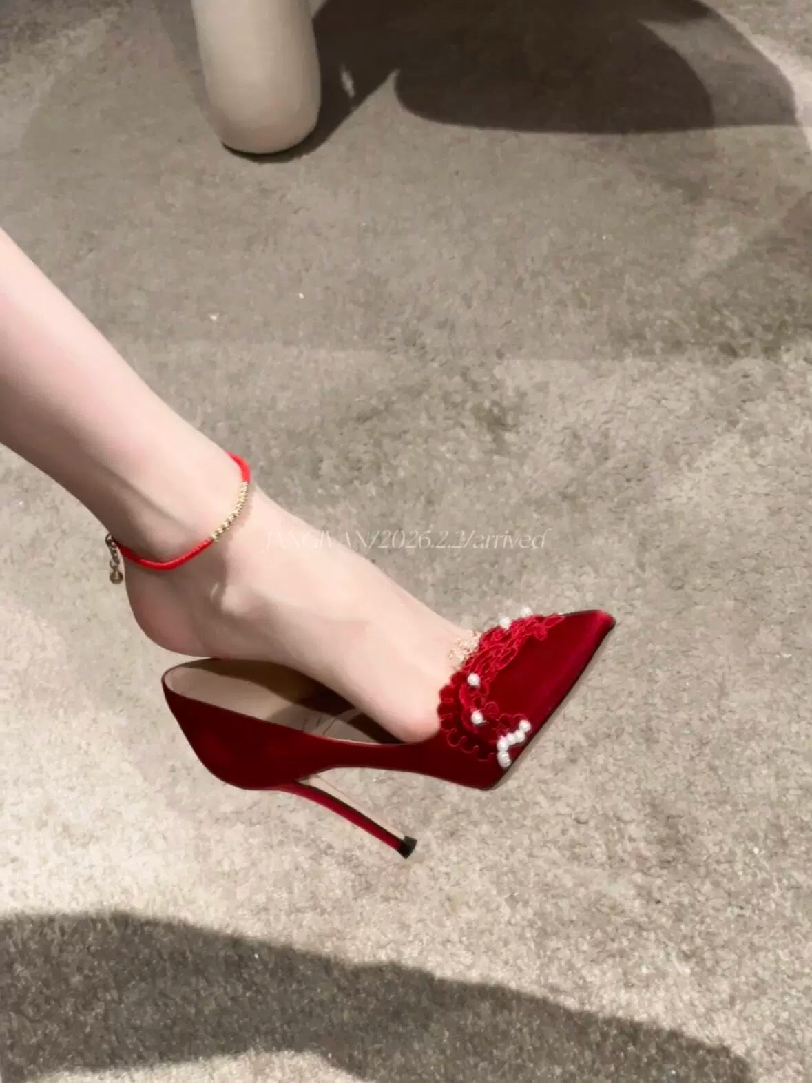Elegant Classic Red High Heel Shoes Pearl Detail 6cm Heel