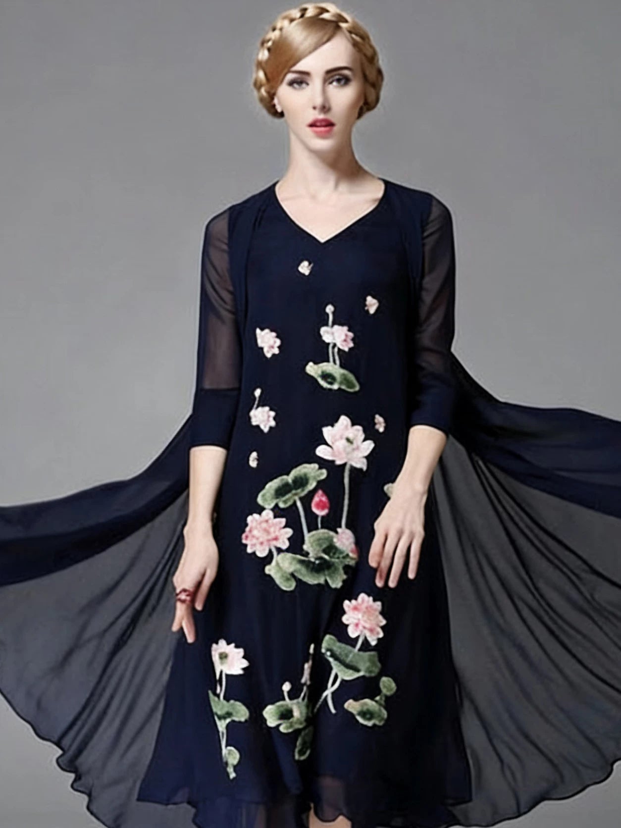 New Chinese Style Summer Dress With Vintage Lotus Embroidery