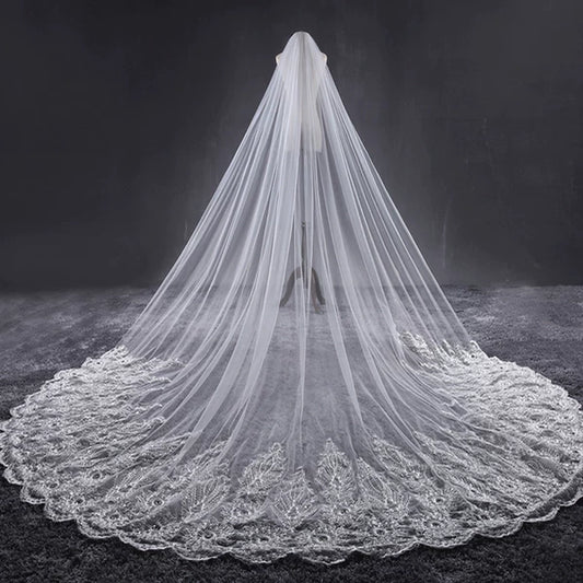 Korean Extra Long Stone Inlay Veil