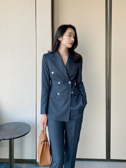Elegant Dark Gray Wool Suit Set for Autumn Professionals