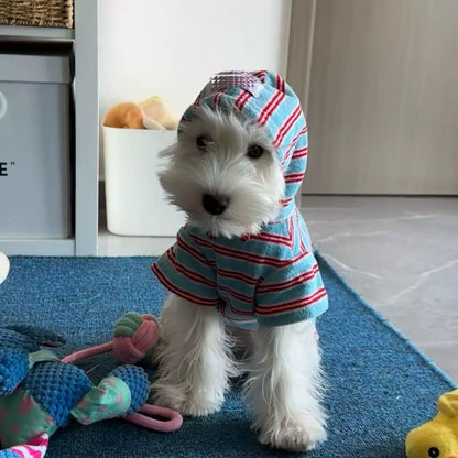 Blue Stripe Hooded Dog Sweatshirt for Small Breeds