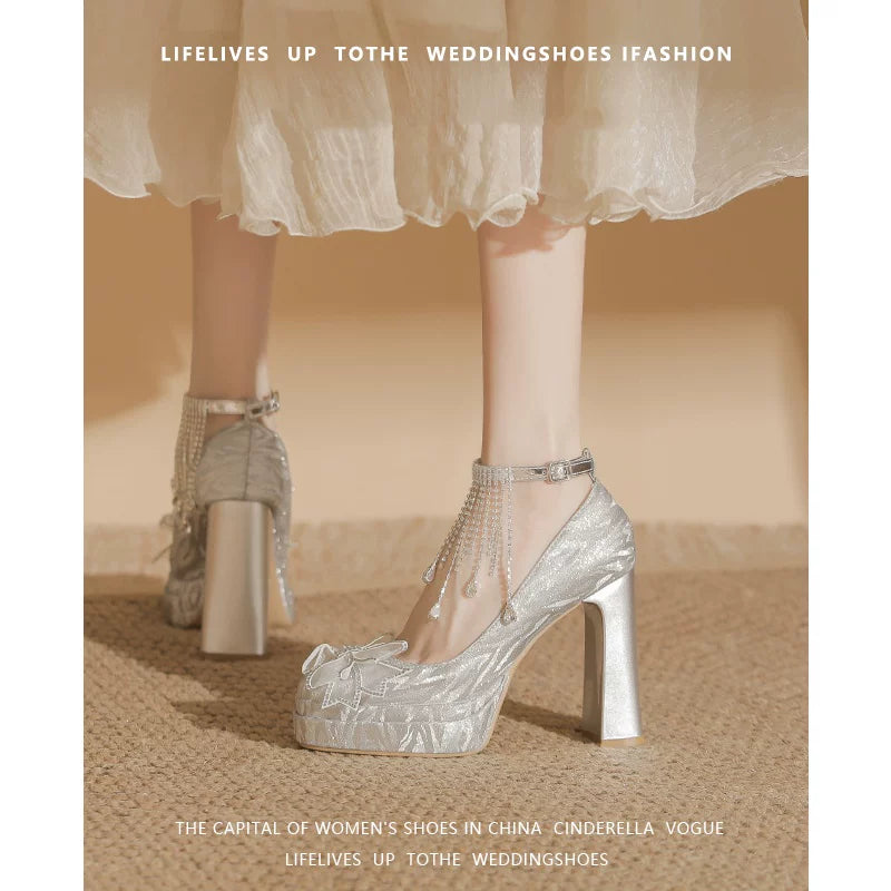 Wedding Dress Shoe 11cm Double-Layer Waterproof Platform Stiletto