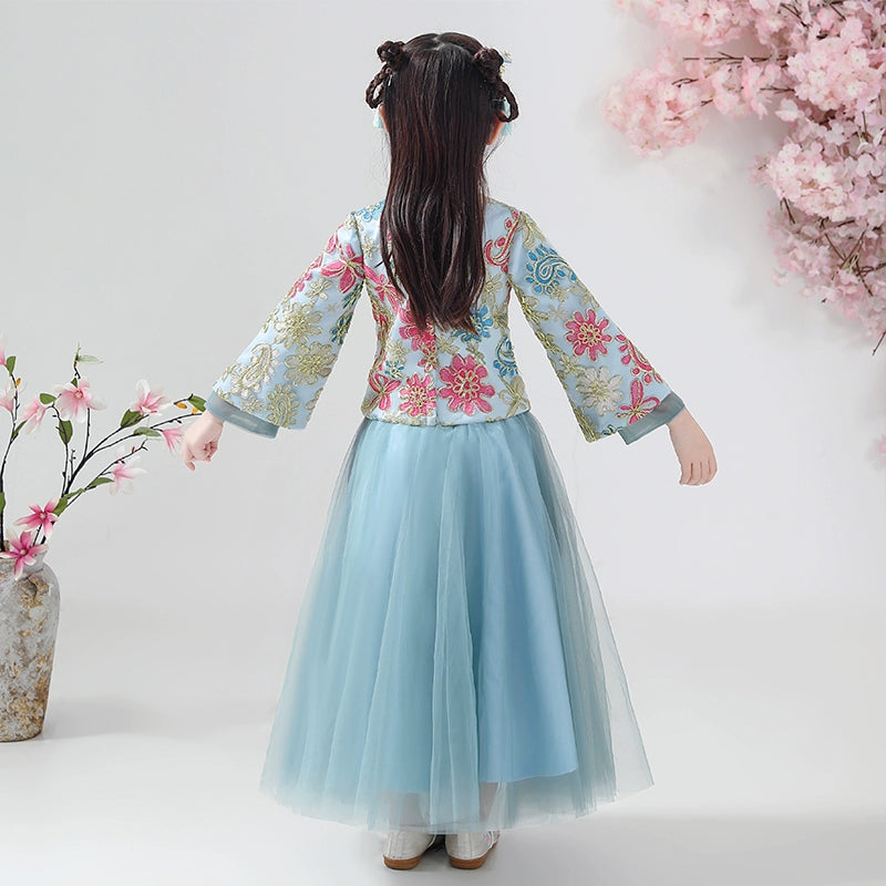 Elegant Chinese Princess Hanfu Dress for Girls - Winter Fleece Long-Sleeve Costume