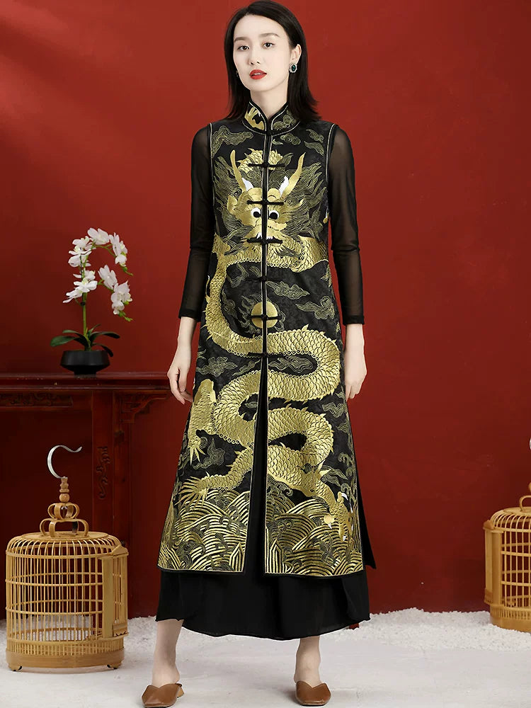 Women’s Plus‑Size Hand‑Embroidered Custom Vest Jacket With Frog Closure