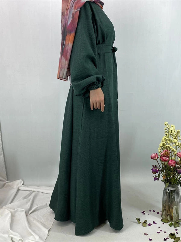 Elegant Long Sleeve Qinghai Ethnic Dress with Lace Tie