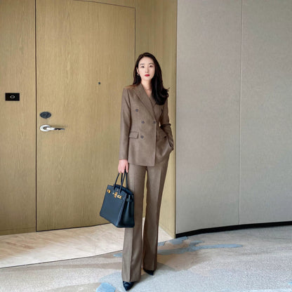 Elegant Winter Woolen Suit with Flared Trousers Classic Coffee Color