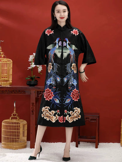New Chinese Style Women's Mid-Length Jacket With Embroidered Buttons