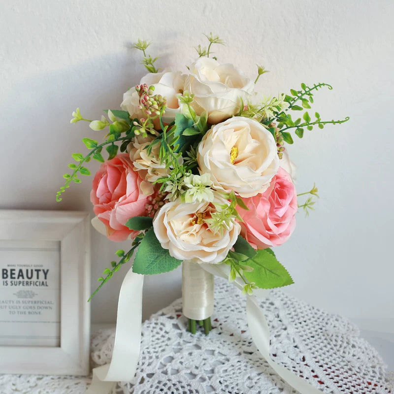 Artificial Wedding Bouquet Forest Style Transparent White Rose