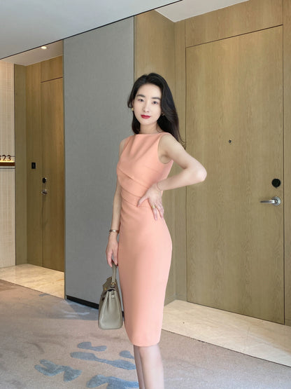 Fuchsia Sleeveless Elegant Fit Dress with Hip Accents
