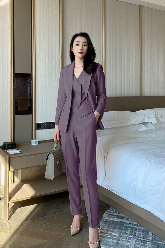 Elegant Autumn Purple 3‑Piece Slim Fit Women’s Suit Set