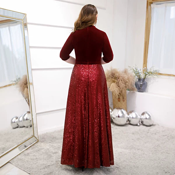 Burgundy Velvet Evening Dress