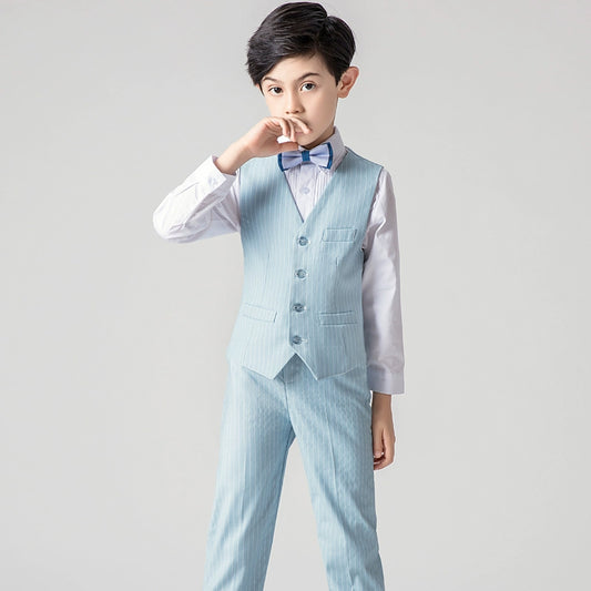 Boys' Elegant Vest Suit Set for Piano Performance & Autumn