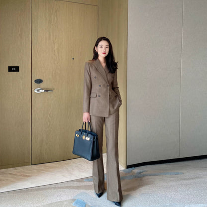 Elegant Winter Woolen Suit with Flared Trousers Classic Coffee Color