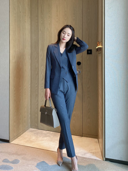 Premium Elite Three-Piece Business Suit with Vest and Trousers