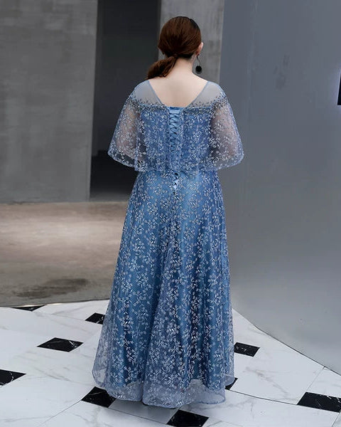 Blue Gray Evening Dress 3XL-7XL