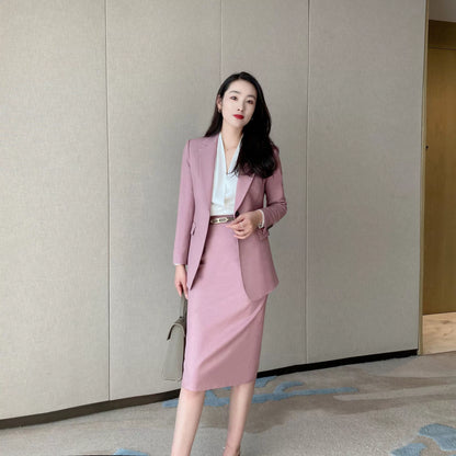 Iceberry Pink Autumn Classic Suit with Fitted Jacket Skirt