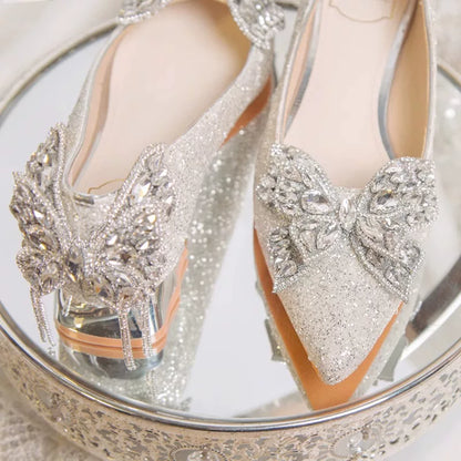Silver Bridal High Heel Shoes, Mid Heel 3‑5cm, Princess Style