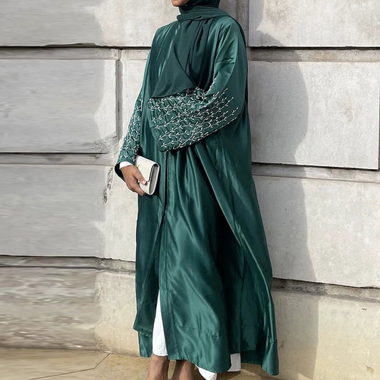 Elegant Turkish Dubai Party Robe with Hand?Beaded Embroidery
