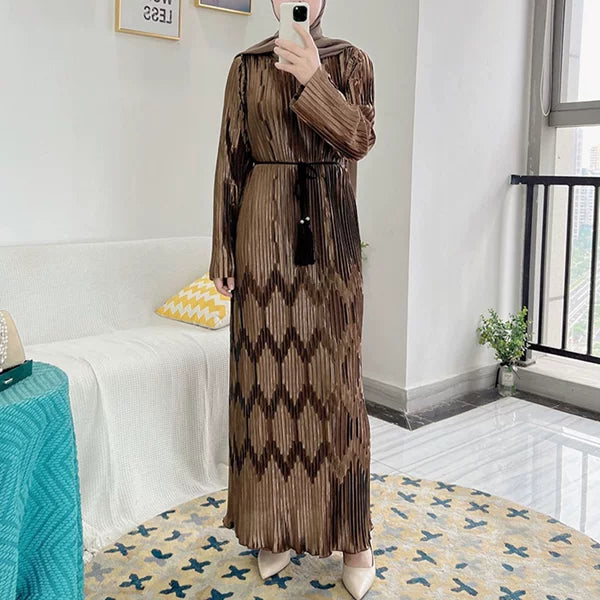 Elegant High?Waist Saudi Arabian Ankle?Length Robe Dress European Style