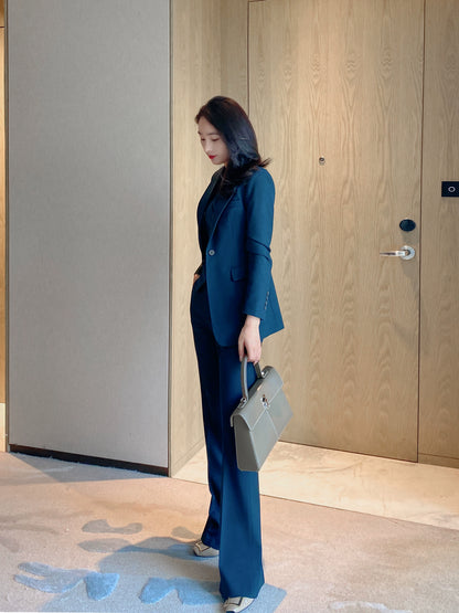 Cyan Blue Classic Women's Suit Set with Vest