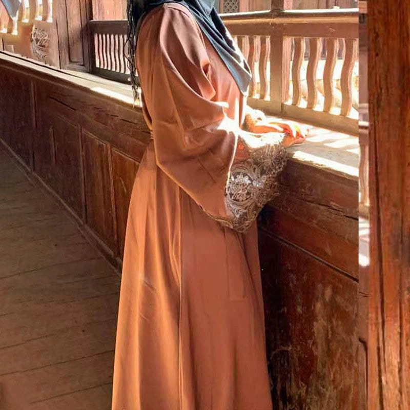 Elegant Embroidered Sequin Long Sleeve Conservative Middle Eastern Dress